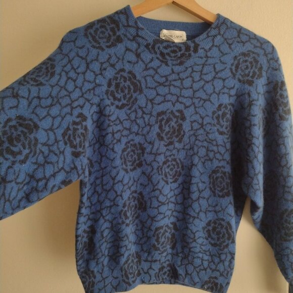 Vtg 90s Y2K Lambswool & Angora Sweater S M Daniel Caron Floral Pattern Pullover - Picture 3 of 7